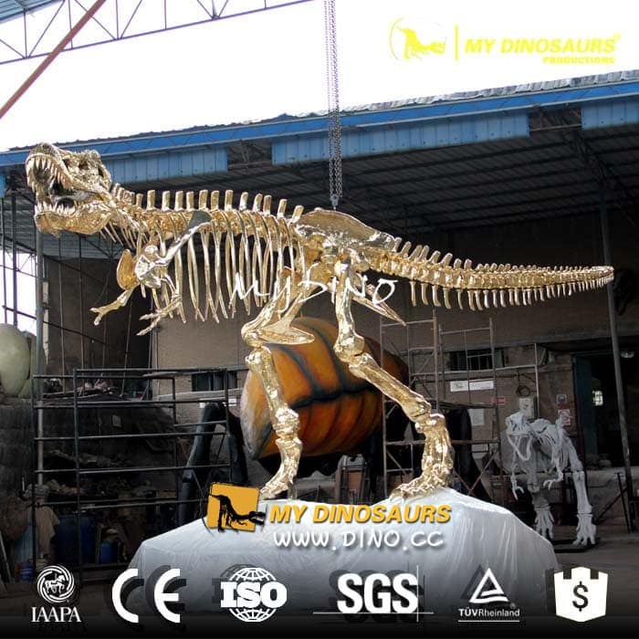 DS-063原始比例霸王龙模型，1:1原始大小金骨架镀金恐龙橱窗摆件